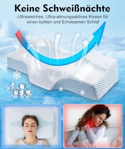 Orthopädisches Memory Foam Kopfkissen – Ergonomisches Nackenstützkissen für schmerzfreies Schlafen mit kühlendem, waschb