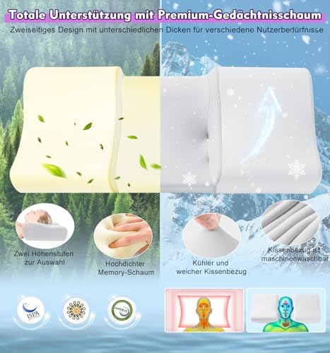 Orthopädisches Memory Foam Kopfkissen – Ergonomisches Nackenstützkissen für schmerzfreies Schlafen mit kühlendem, waschb