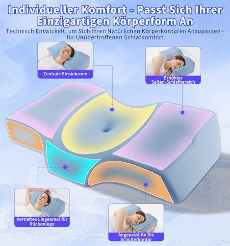 Orthopädisches Memory Foam Kopfkissen – Ergonomisches Nackenstützkissen für schmerzfreies Schlafen mit kühlendem, waschb