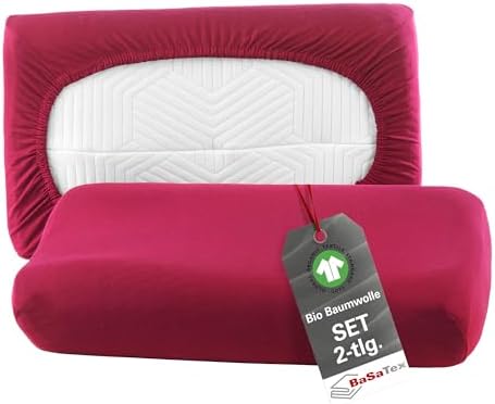 BaSaTex Bio Kissenbezüge 2er Pack für Nackenkissen | 97% GOTS-Baumwolle & Elasthan, ideal für gesunden Schlaf | Bordeaux